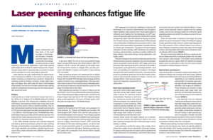 Screenshot of laser peening article in industrial laser solutions magazine, two-page spread