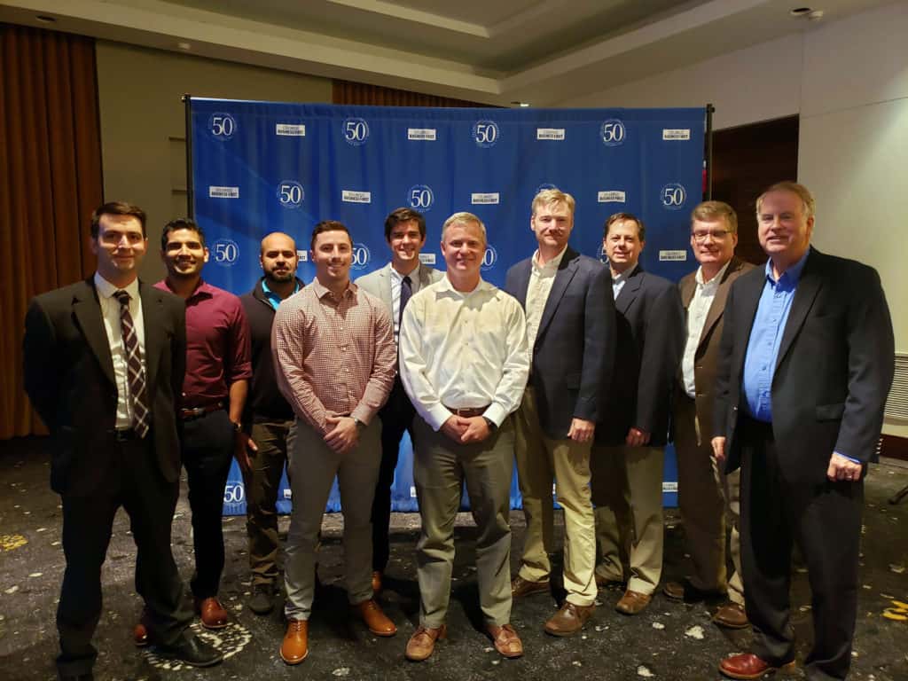 Attending the Fast 50 lunch for LSP Technologies: Devin Hilty, Rohit Joshi, Aoun Barki, Zane Kieffer, Tim Gorman, VP-Engineering Mark Bloomburg, Bill Colgan, Director of Electrical Engineering Keith Glover, VP Business Development David Lahrman and Mike Mahoney.