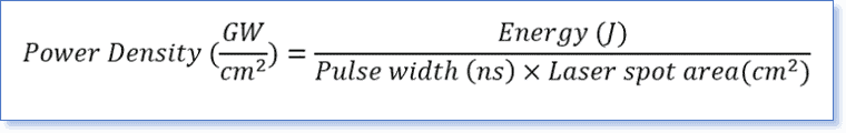 Laser Peening Parameters - power density equation